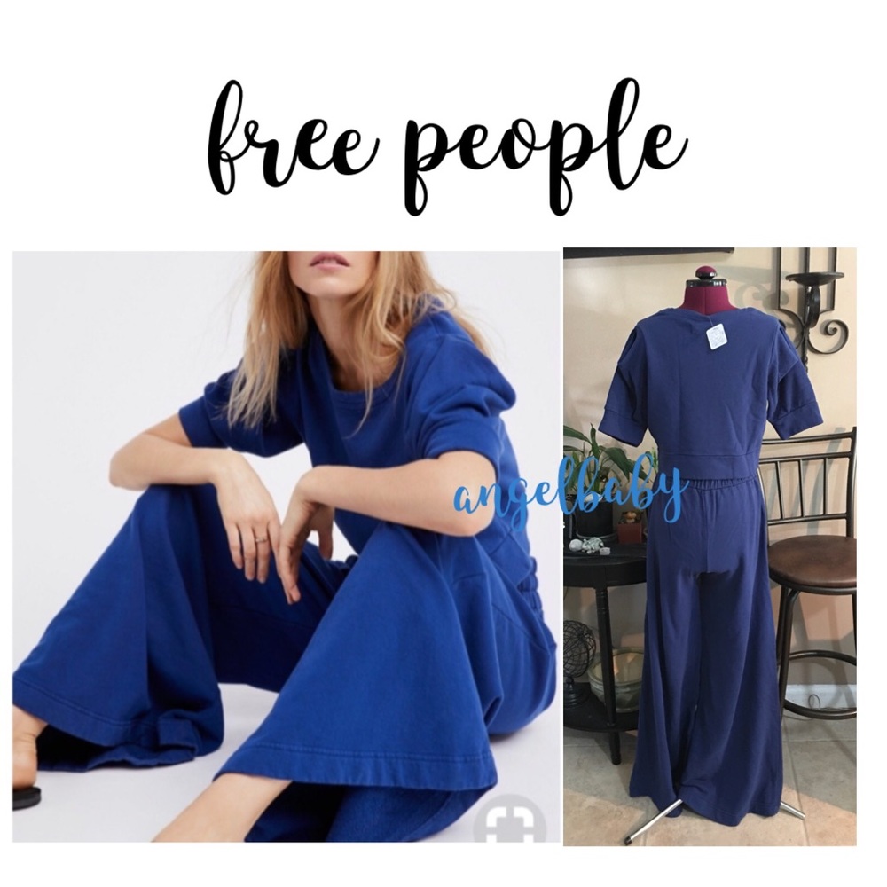 HP 💙 Free People Beach Wide Leg Pants and Crop Top Set in Navy! - Picture 7 of 16